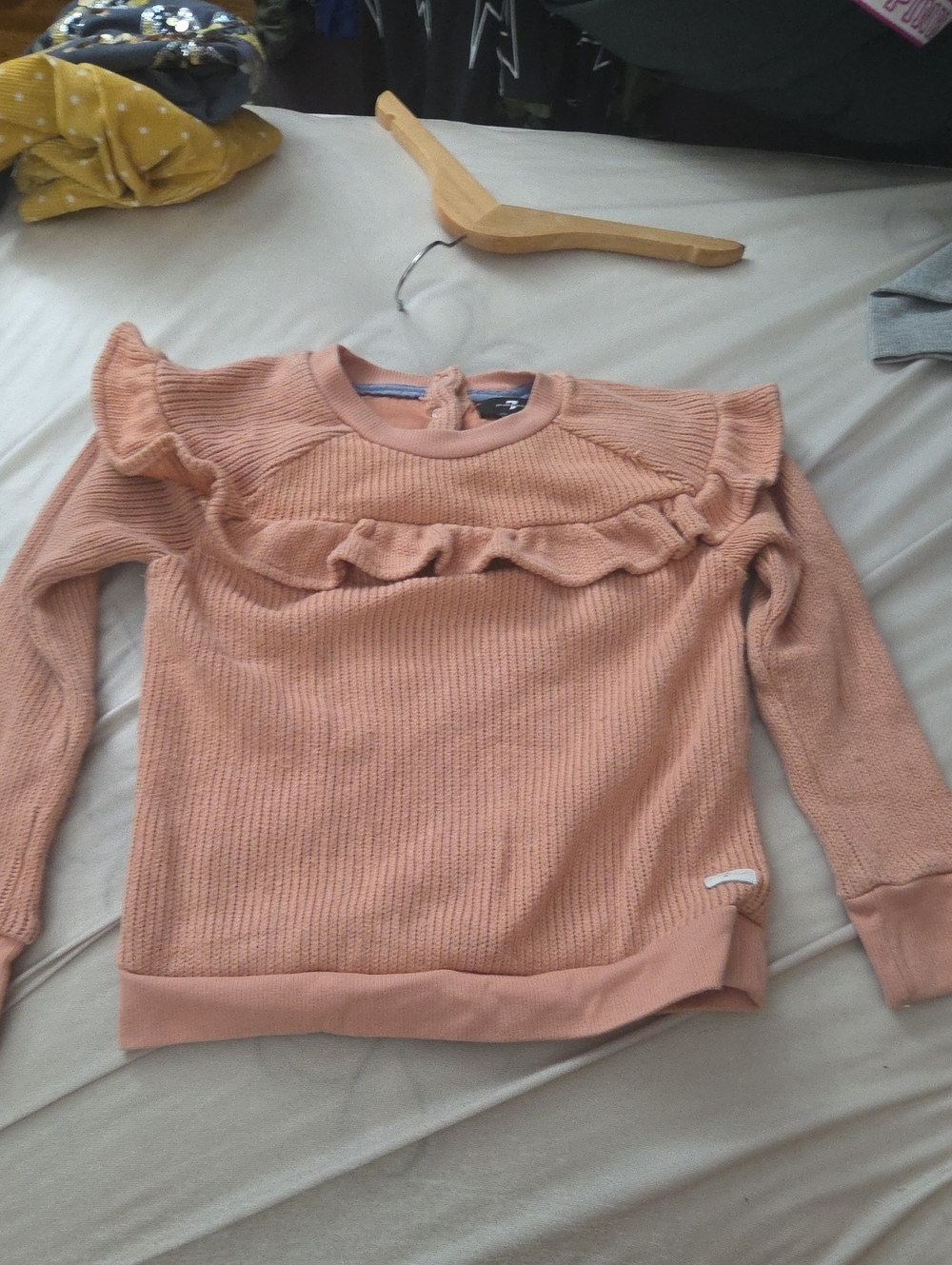 7 For All Mankind Girls Peach Ruffle Knit Sweater - Size 6x
